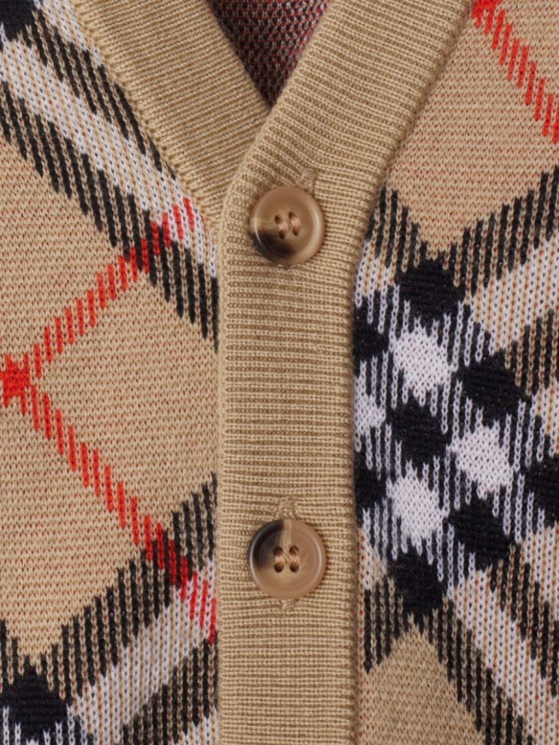 Шерстяной кардиган в клетку Burberry Kids, нейтральный цвет — фото 3