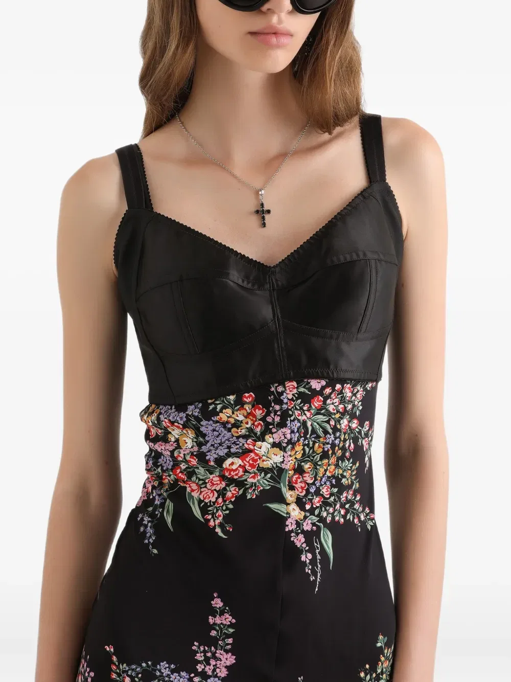 Платье макси с цветочным принтом Dolce & Gabbana, черный — фото 4