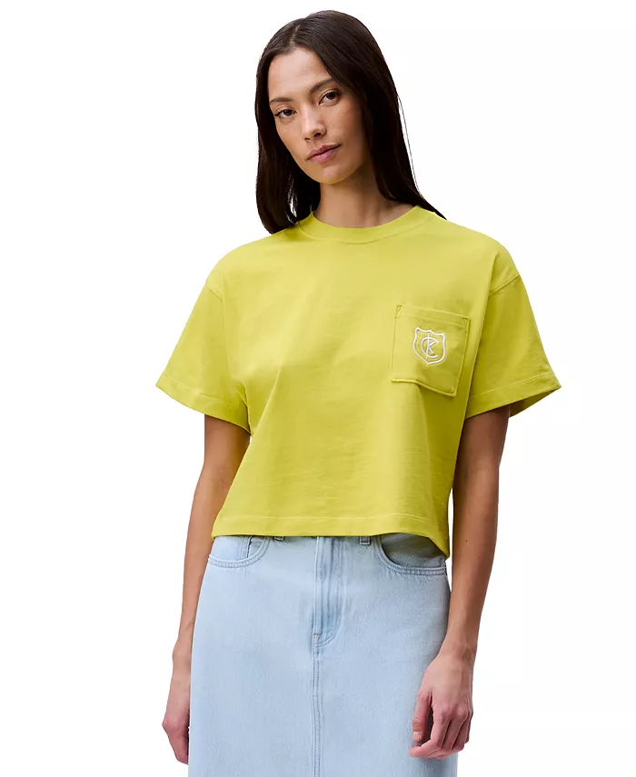 

Женская укороченная футболка с монограммой и логотипом в боксерском крое Calvin Klein Jeans, зеленый