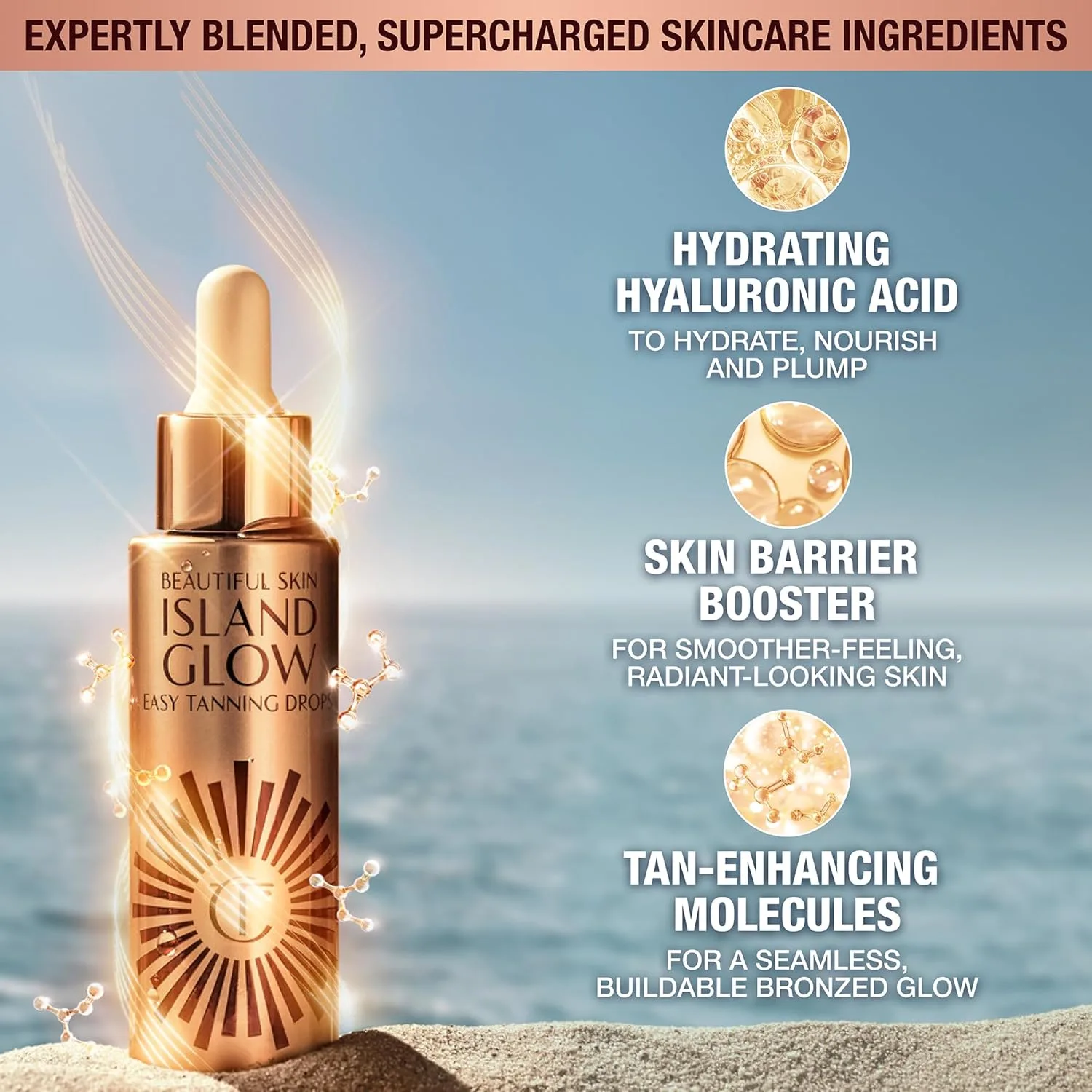 Капли для загара Charlotte Tilbury Beautiful Skin Tanning Drops - бронзирующие капли для тела и лица, обогащенные гиалуроновой кислотой для длительного увлажнения - придают коже естественное сияние. 29,6 мл (1 шт.), Tan/Deep — фото 4