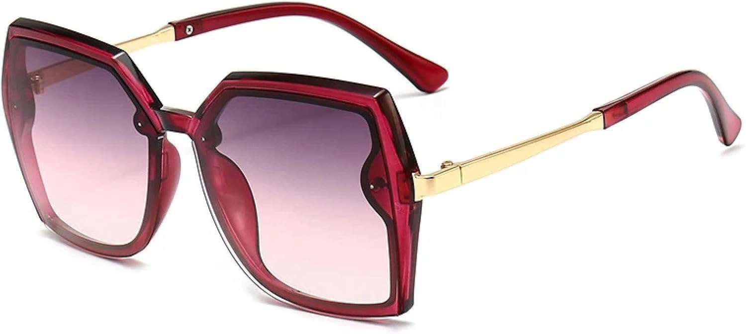 

Винтажные классические солнцезащитные очки в крупной оправе для женщин и мужчин, модные металлические очки для вождения и путешествий, защита от УФ-излучения UV400 TKKTLLT, Claret Red Gray Tea