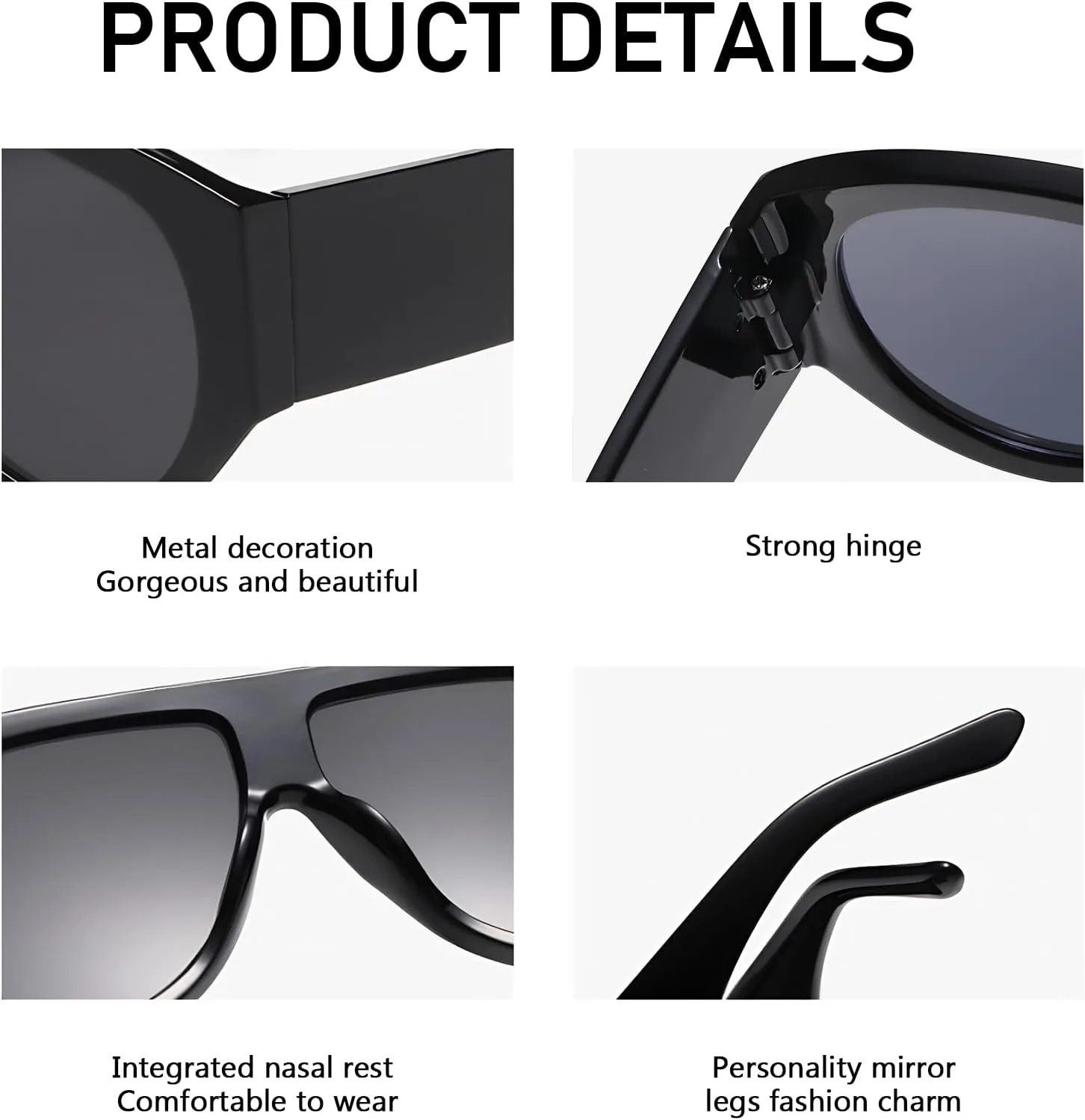 

Комплект больших солнцезащитных очков-авиаторов для женщин и мужчин. Модные квадратные очки с толстой оправой и защитой от УФ-излучения UV400 QYVEWY, Black/Black Tea