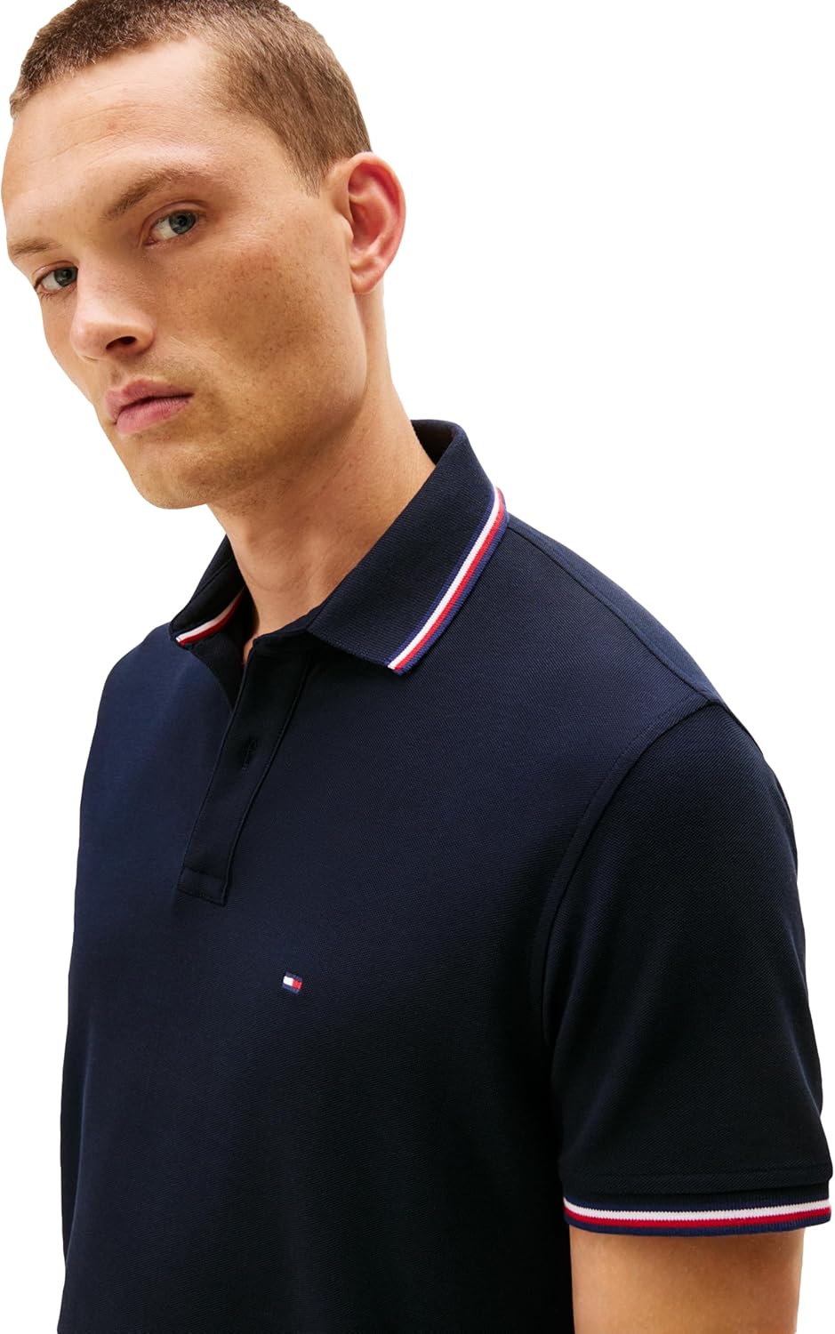 Мужские поло Tommy Hilfiger с коротким рукавом, классического кроя, с эластичными манжетами, Desert Sky — фото 2