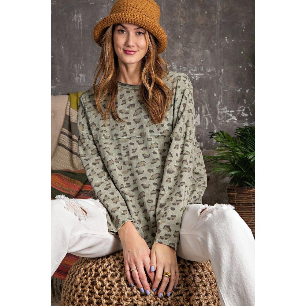 

Леопардовый принтованный трикотажный топ свободного кроя Garment Dye FASHNZFAB