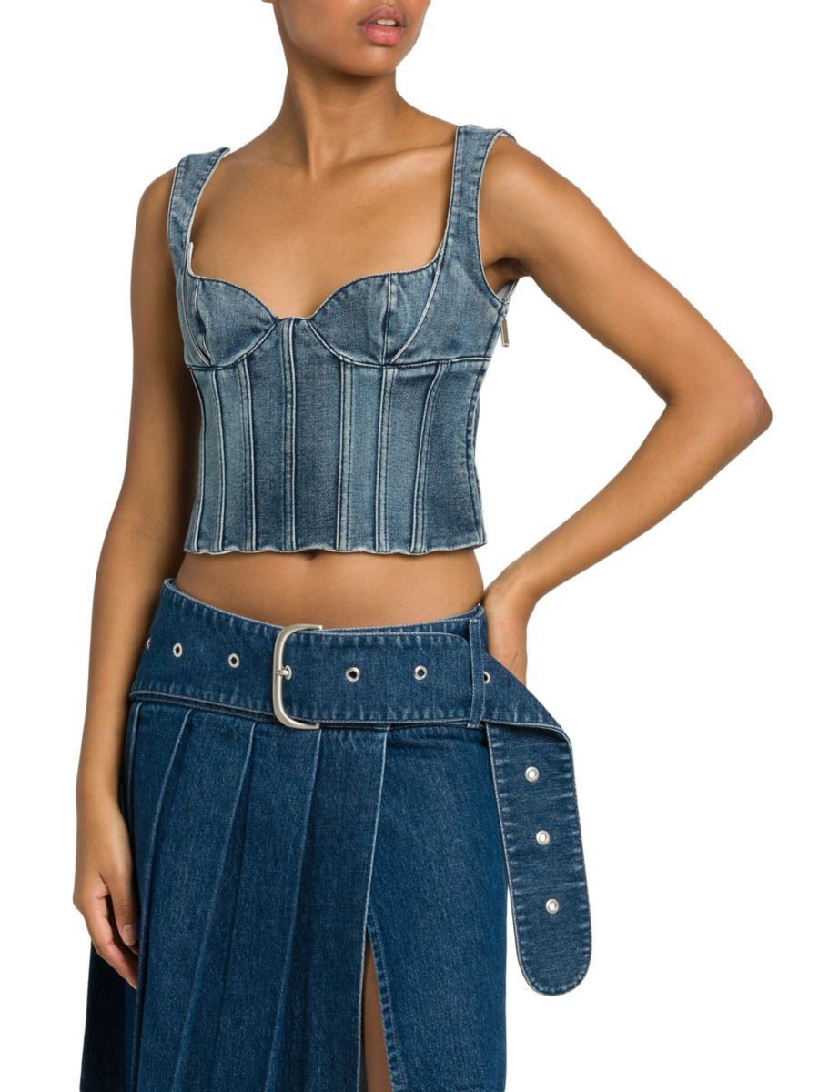 

Укороченный топ-бюстье из хлопкового денима Off-White, цвет Extreme Wash Blue