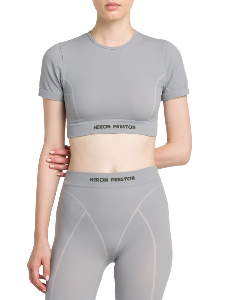 

Укороченный топ из эластичного трикотажа с логотипом Heron Preston, цвет Grey White