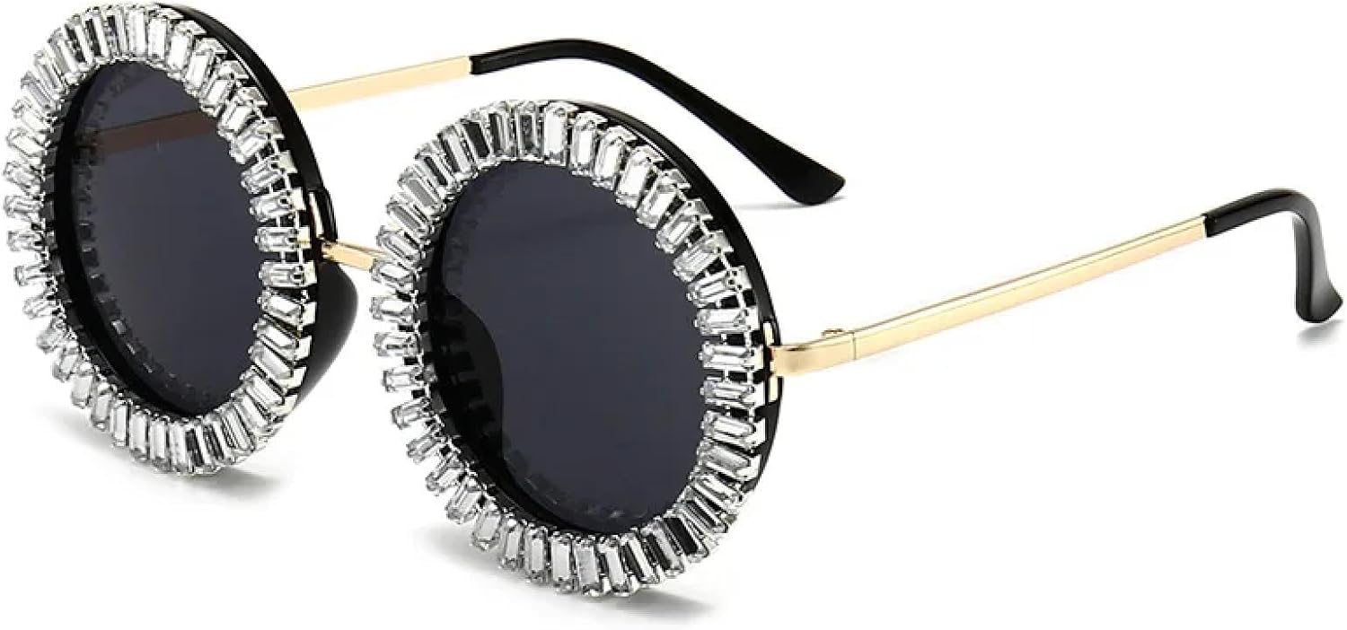 

Популярные солнцезащитные очки с бриллиантами для женщин и мужчин, модные, со стразами, круглые, в стиле панк, ретро, ​​с защитой от УФ-излучения UV400 TVTBBVV, C3white-black