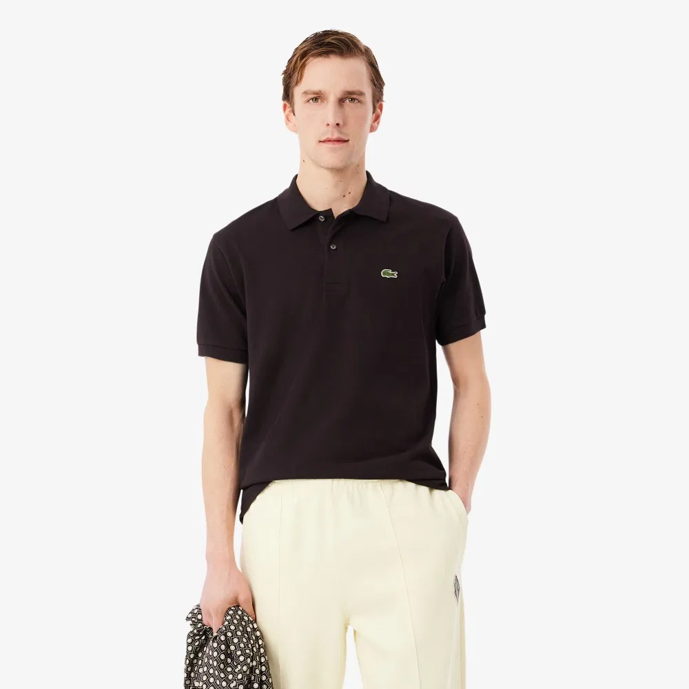 Мужская футболка-поло Lacoste Croc Signature свободного кроя с коротким рукавом коричневая