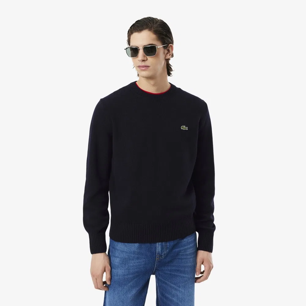 Мужской тёмно-синий кашемировый свитер с круглым вырезом от Lacoste