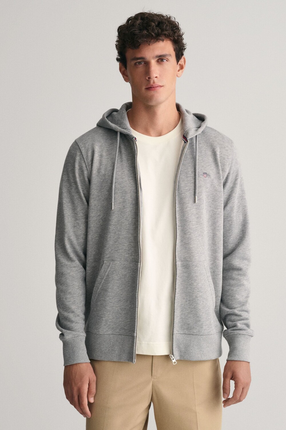 

Меланжевая толстовка Gant со щитком на молнии с логотипом GANT, серый
