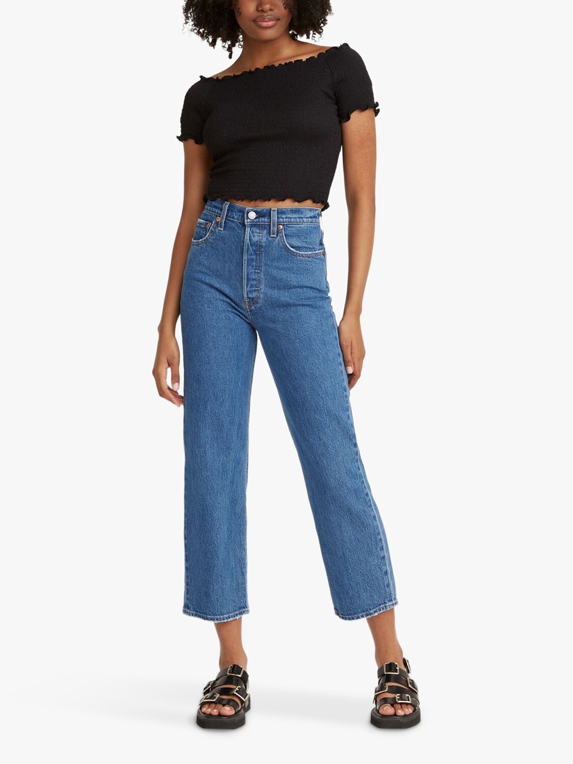 Укороченные джинсы Levi's Ribcage прямого кроя, джаз-поп — фото 3