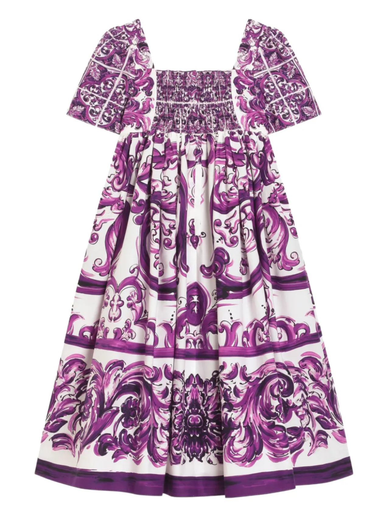 Dolce & Gabbana Kids поплиновое платье с принтом Majolica, фиолетовый — фото 2