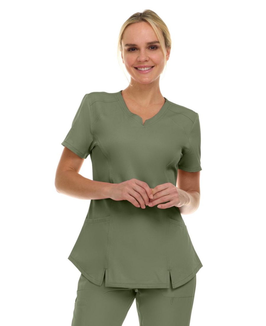 

Женская медицинская рубашка с V-образным вырезом и двумя карманами, эластичная ткань, не требующая особого ухода, цвет жевательная резинка, размер L Medichic, Olive