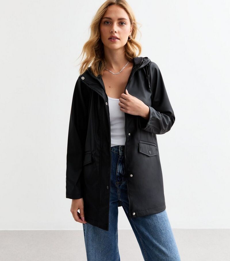 

Черный плащ с капюшоном без подкладки New Look, черный