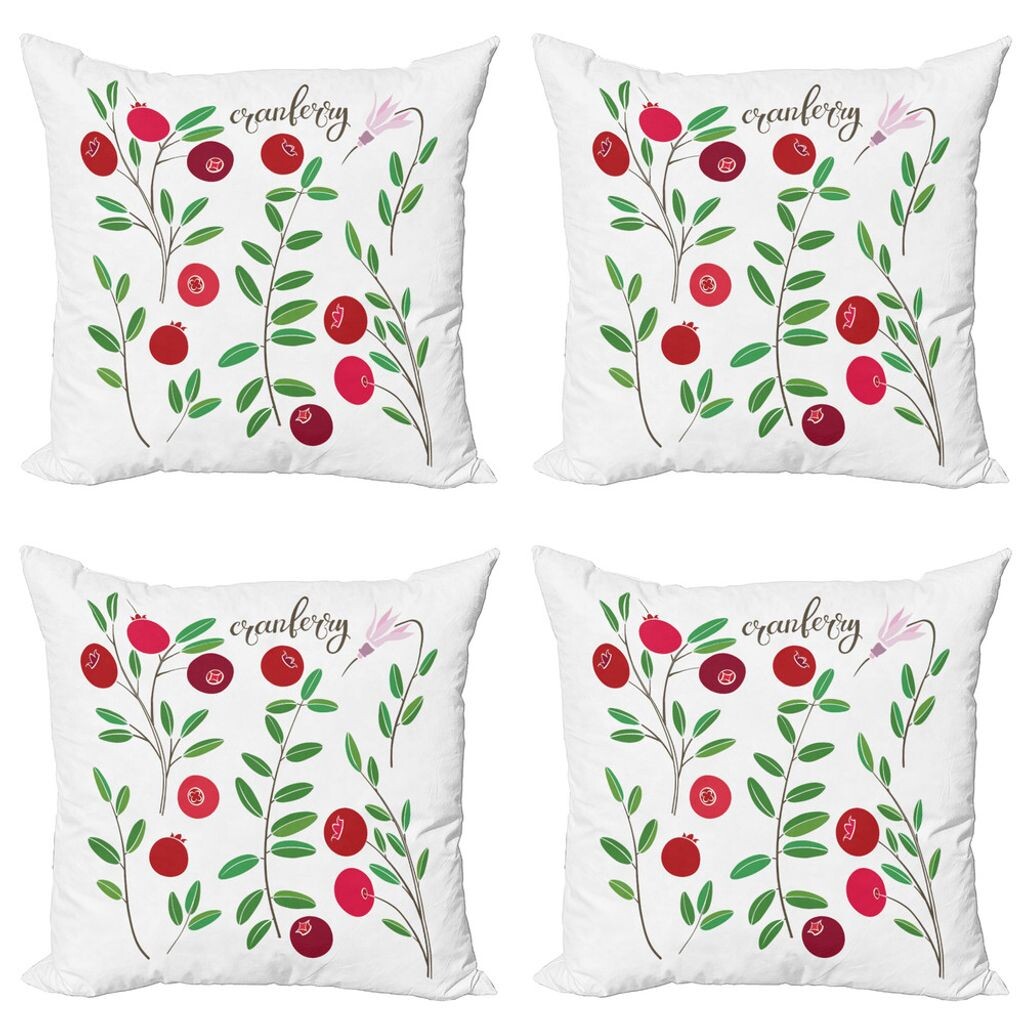 

ABAKUHAUS Комплект чехлов для подушек Cranberry (4 шт.), цветут луговые ветки, современная двусторонняя цифровая печать, 60 см x 60 см, нефритовый рубиново-бордовый