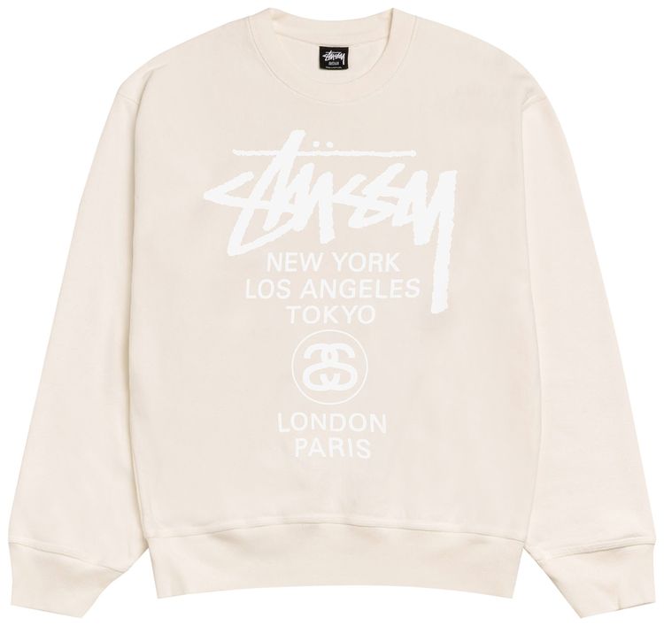 

Толстовка Stussy World Tour Crew Pigment Dyed, кремовый