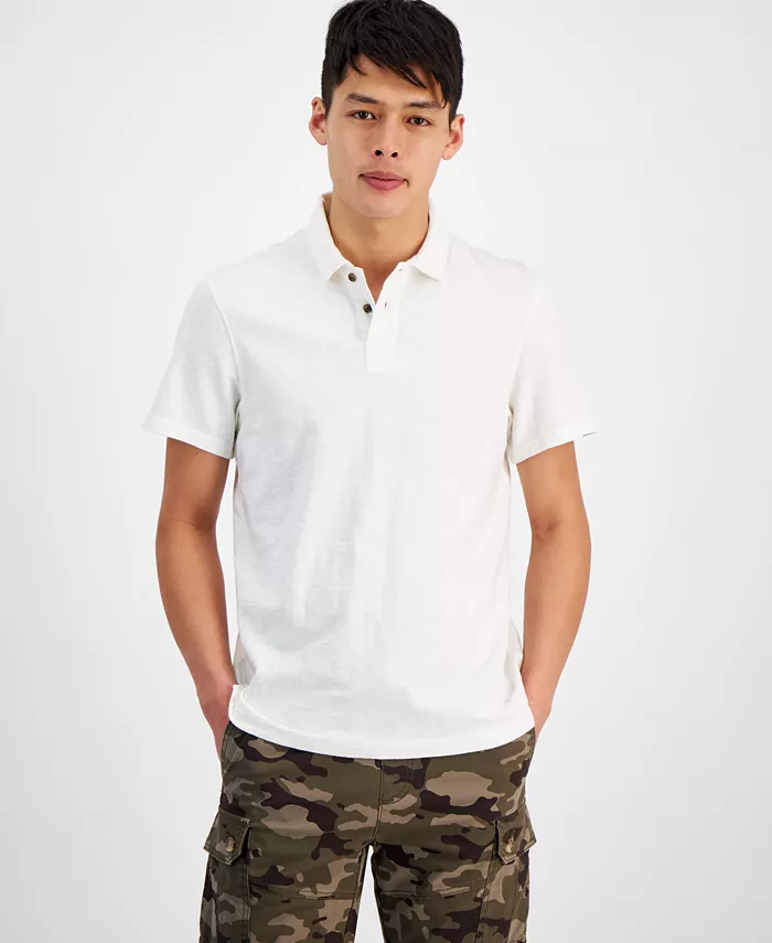 

Мужская фактурная рубашка-поло прямого кроя Sun + Stone, белый