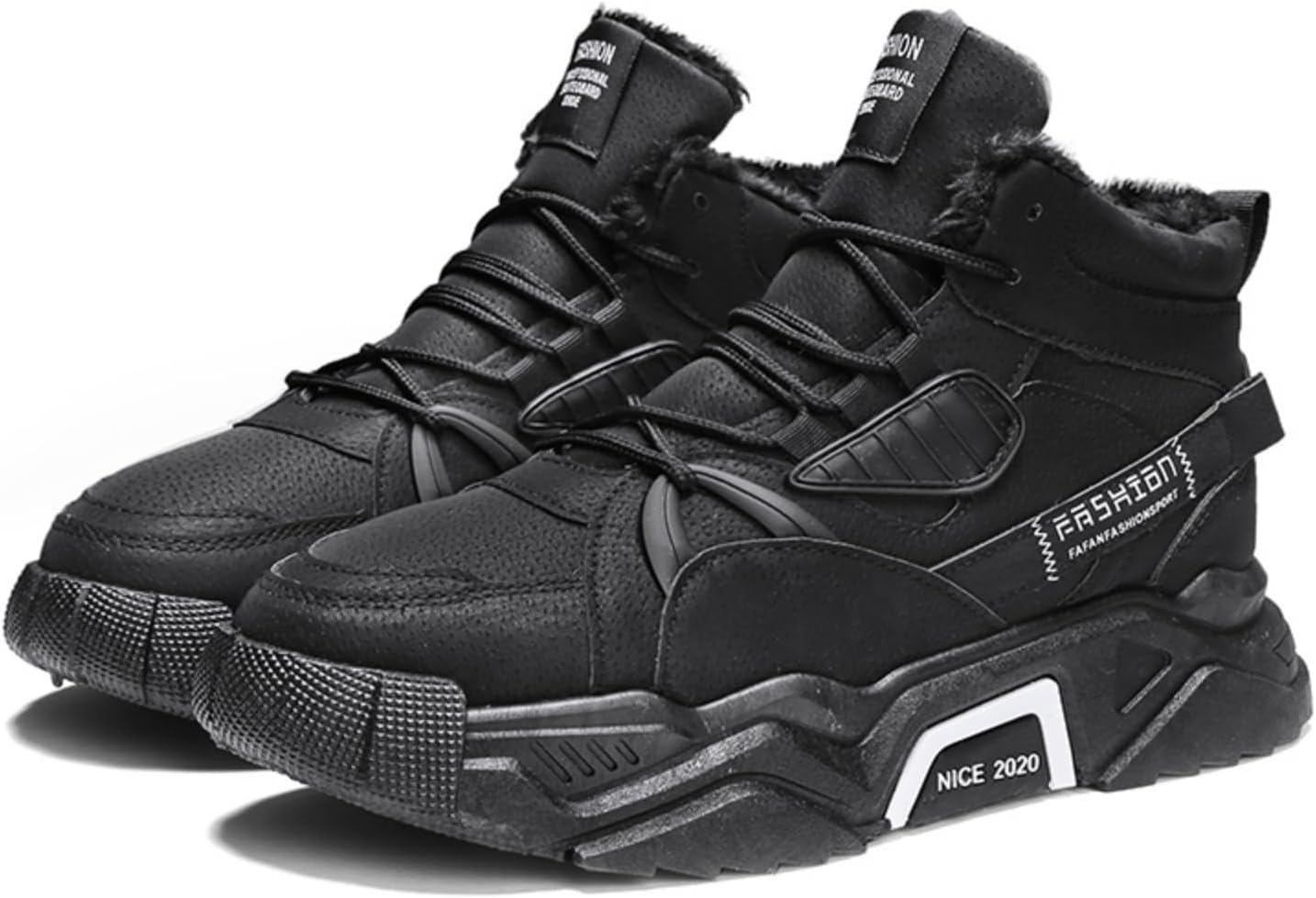 

Мужские зимние высокие ботинки, с толстым флисовым утеплителем для тепла, регулируемый ремешок и шнуровка, прочная подошва, удобная посадка для повседневной носки и активного отдыха в холодную погоду Khwfjas, черный