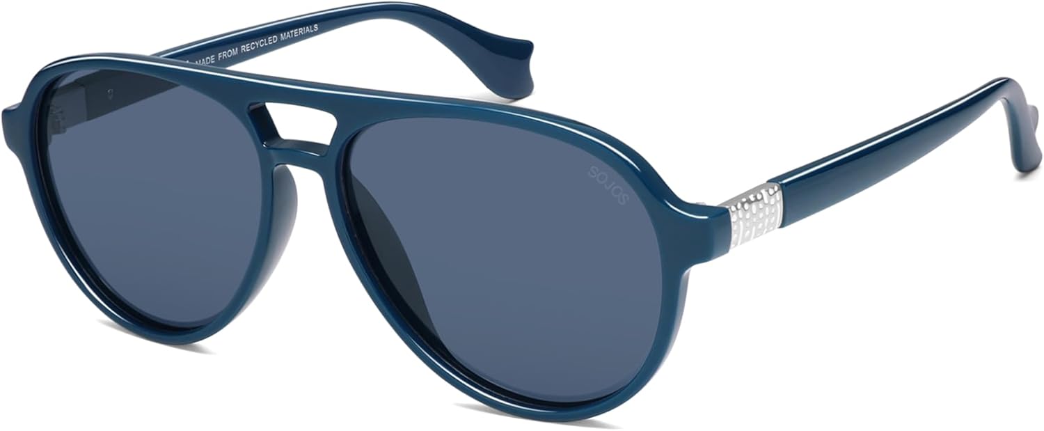 

Солнцезащитные очки-авиаторы SOJOS Ocean Collection Polarized Retro Oversized для женщин и мужчин, изготовлены из переработанного пластика, экологичные, Constellation, Dark Blue/Gray-blue