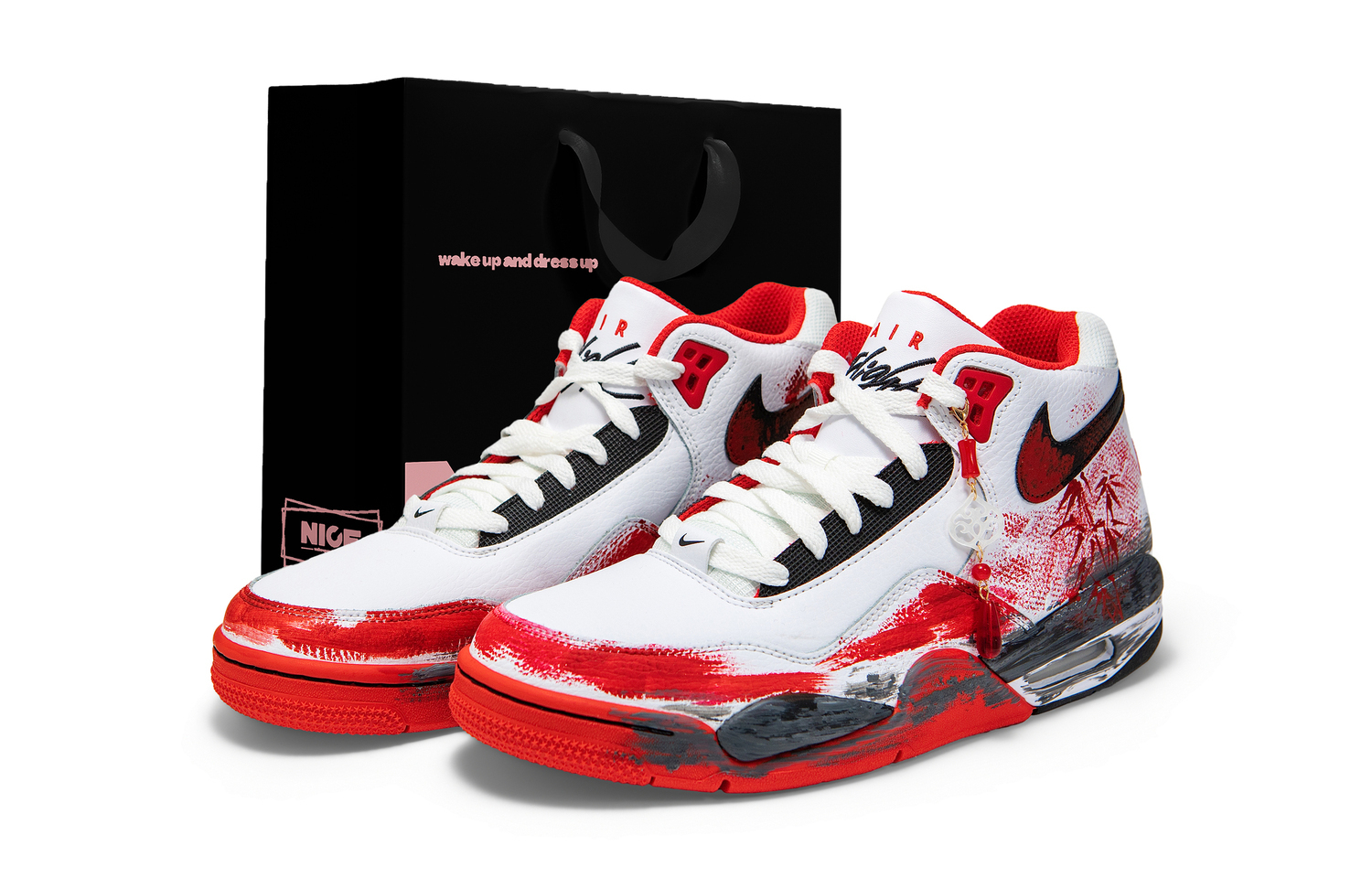 

Nike Flight Legacy устойчивые к истиранию дышащие мид-топ винтажные баскетбольные кроссовки Unisex белые красные