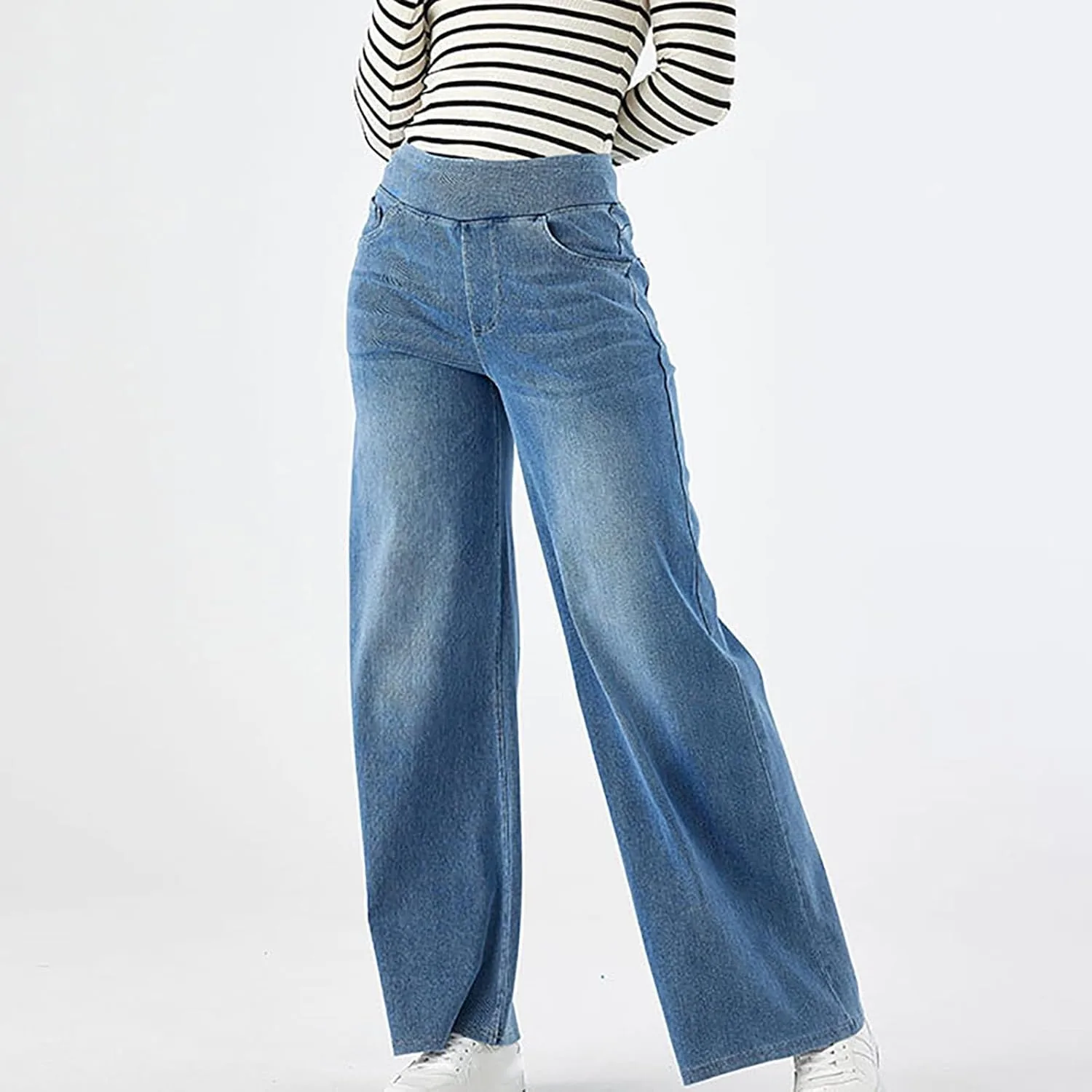 Джинсы для женщин Stretchy High Waist Straight Wide Leg — фото 3