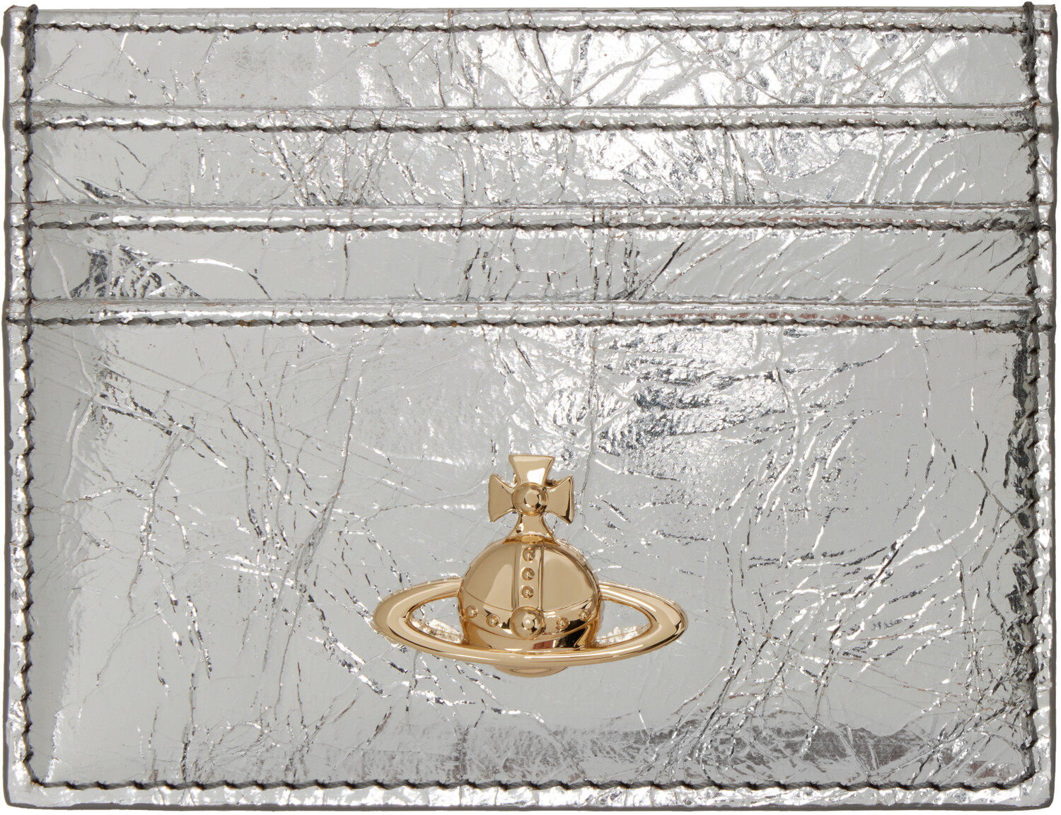 

Плоский металлический держатель для карт с мятым узором Vivienne Westwood, Silver