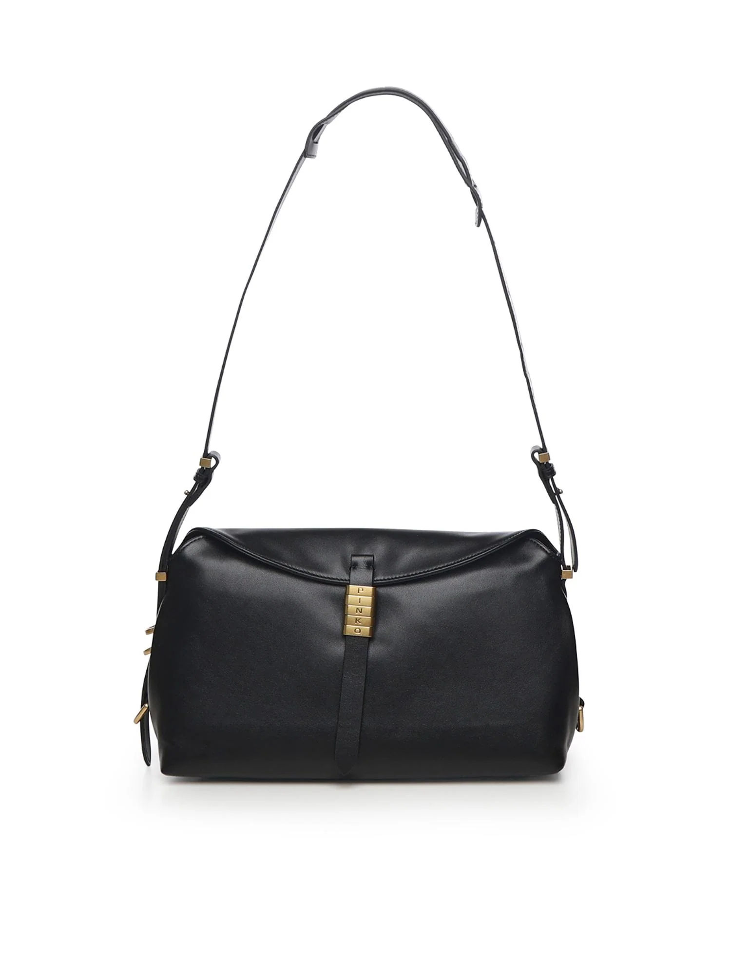 

Кожаная наплечная сумка Pinko Saddle Baguette, черная