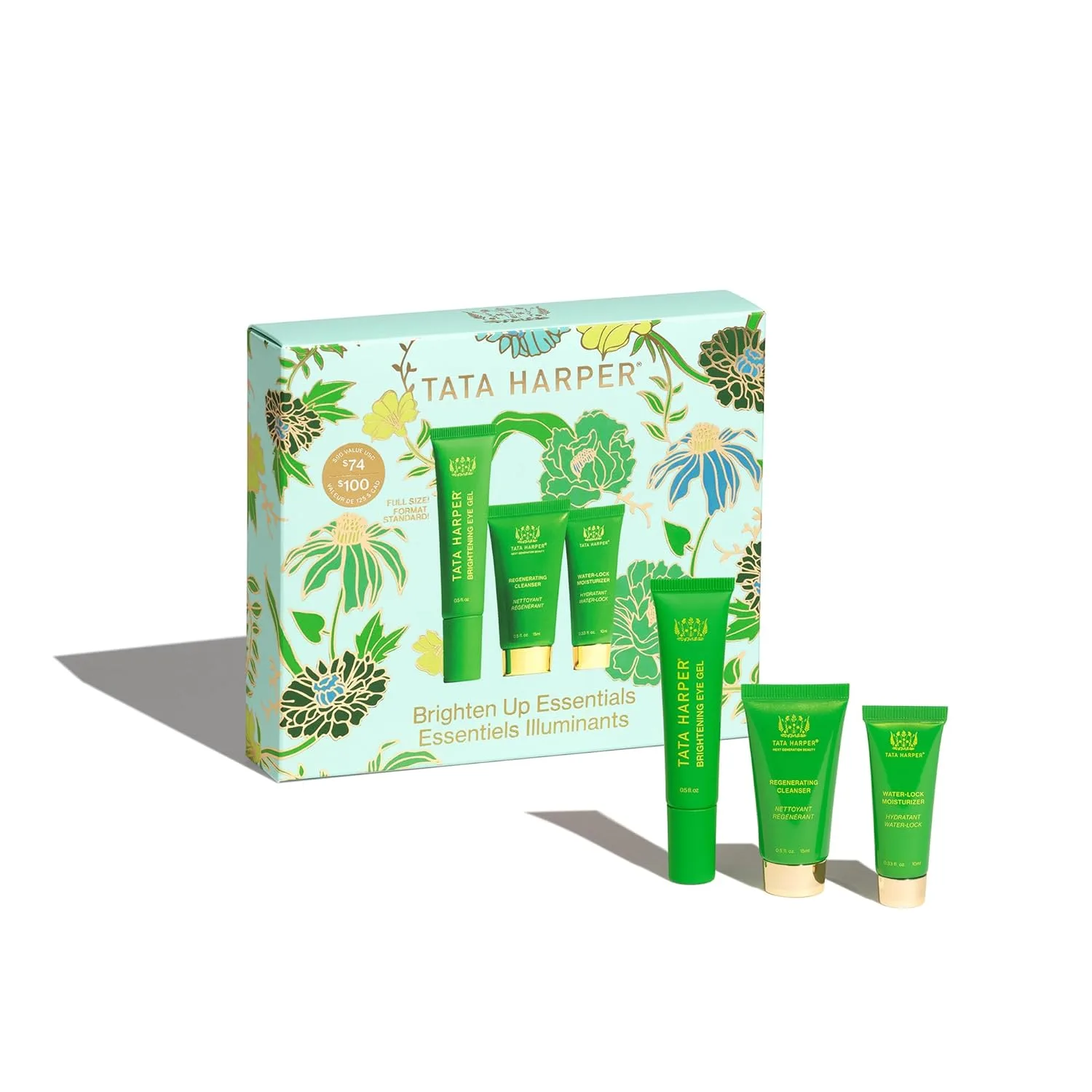 Гель для ежедневного ухода за кожей вокруг глаз Tata Harper Illuminating Daily Eye Gel, легкий и снимающий отечность, от темных кругов, в наборе из 3 средств. Набор основ для осветления