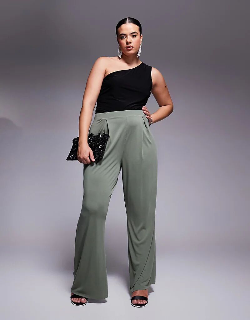 

Мягкие плиссированные брюки широкого кроя цвета хаки ASOS