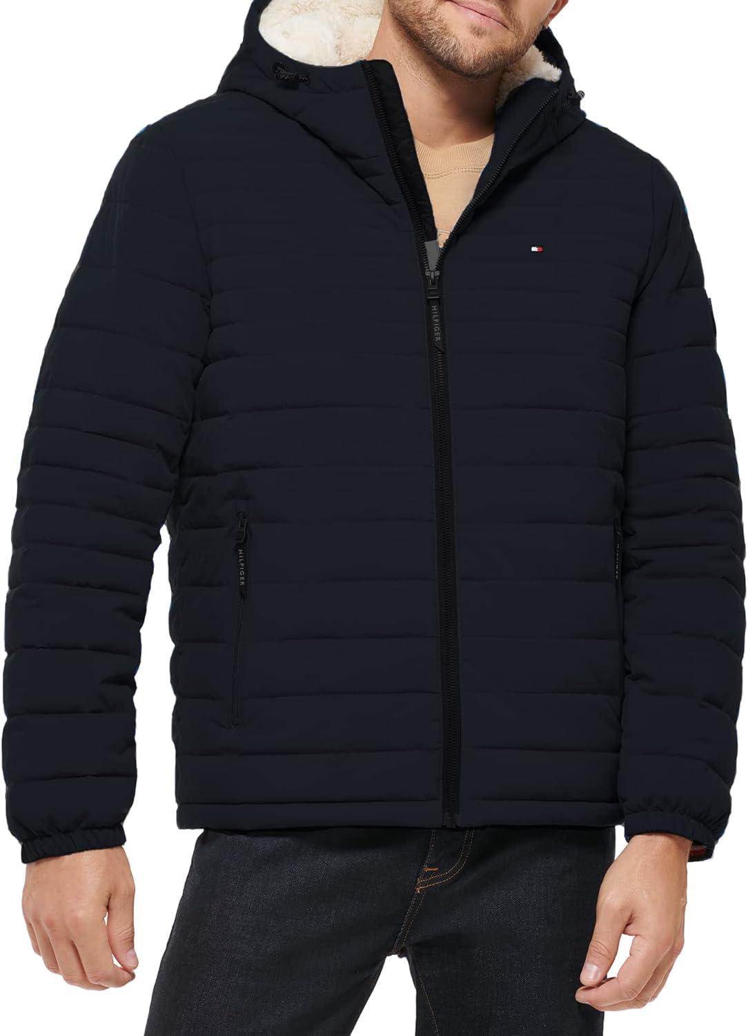 

Мужская куртка Tommy Hilfiger из эластичного полиэстера с капюшоном и подкладкой из шерпы, Midnight