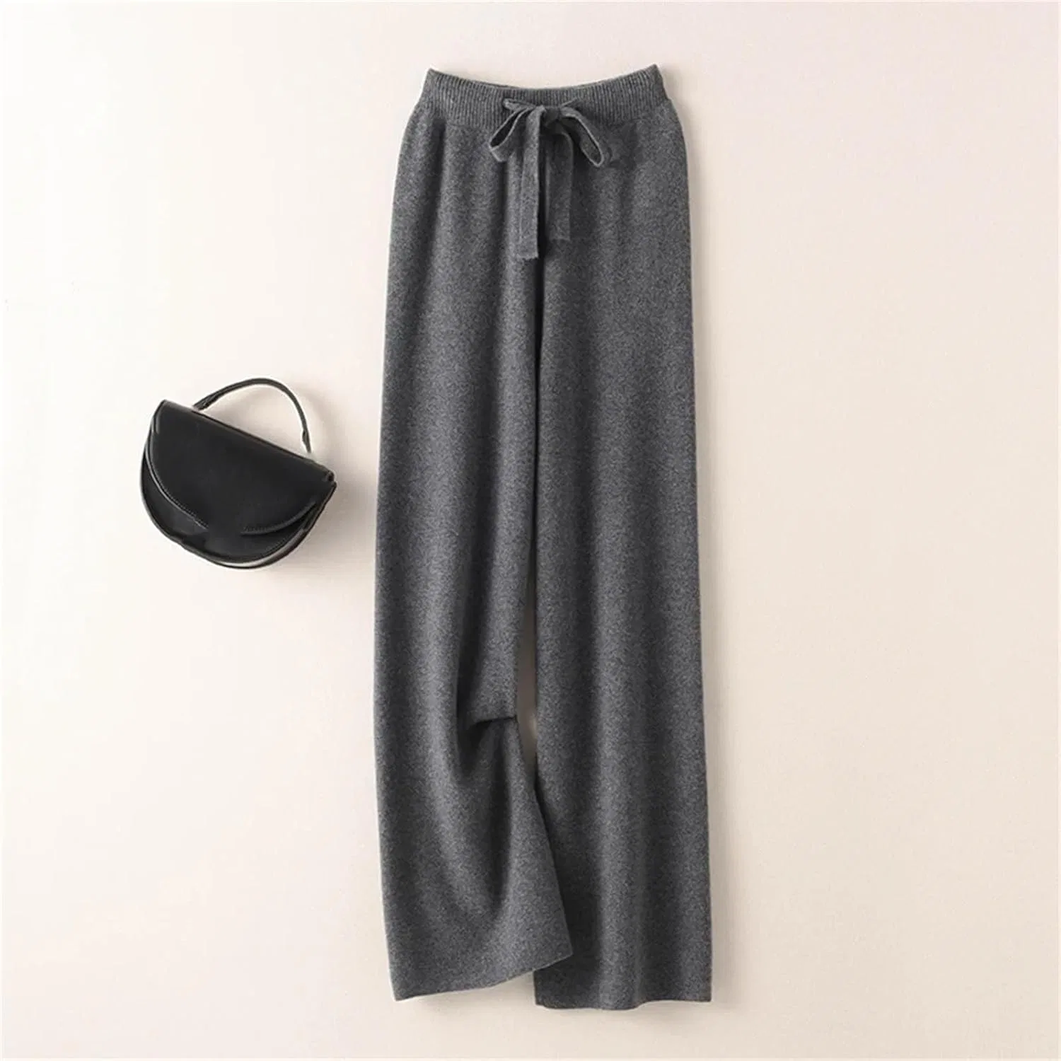 Женские широкие брюки, высокая талия, бренд Generic, цвет Deep Brown Gray — фото 3