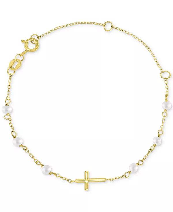 

Детский браслет-цепочка с искусственным жемчугом и крестом «Восток-Запад» Macy'S, gold