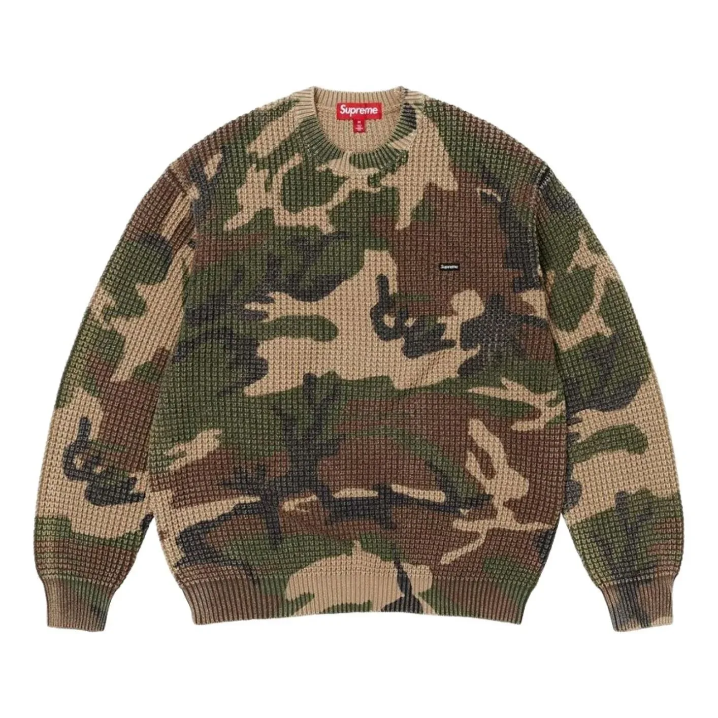 Свитер Supreme SS26 Washed Small Box Waffle 'Woodland Camo', зеленый