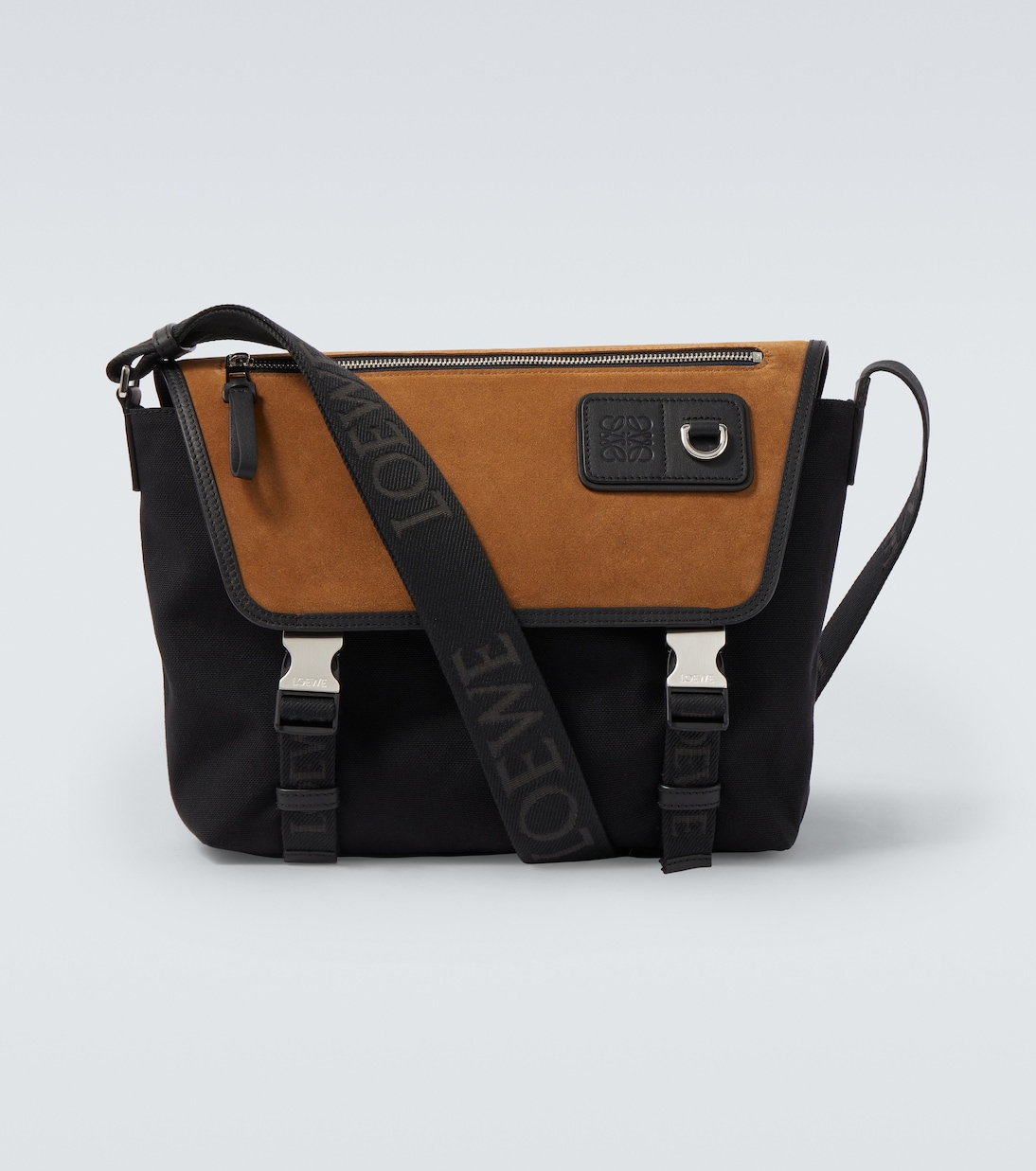 

Гибкий мессенджер из холста и замши Flex Medium Loewe, Black/Dark Gold