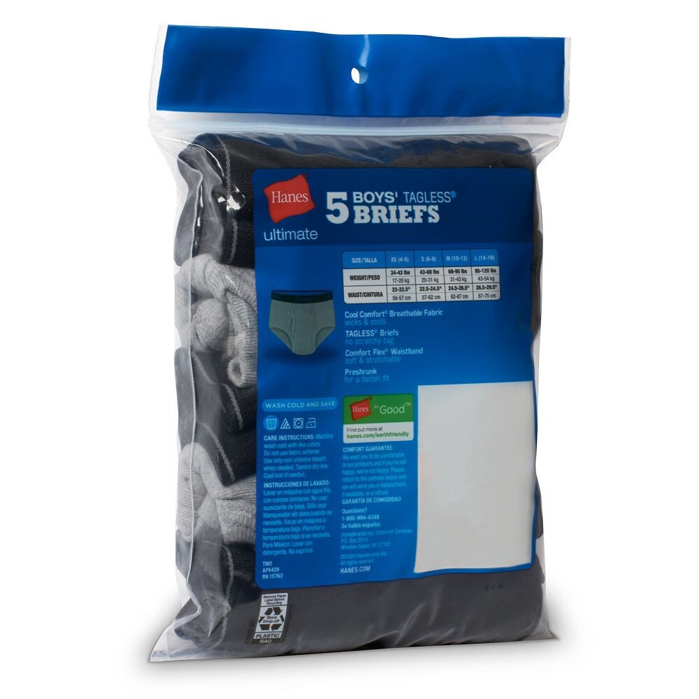 Комплект эластичных трусов Hanes Ultimate для мальчиков 6–16 лет, 5 шт., с поясом Comfort Flex и тканью Cool Comfort, цвет Black White Gray — фото 3