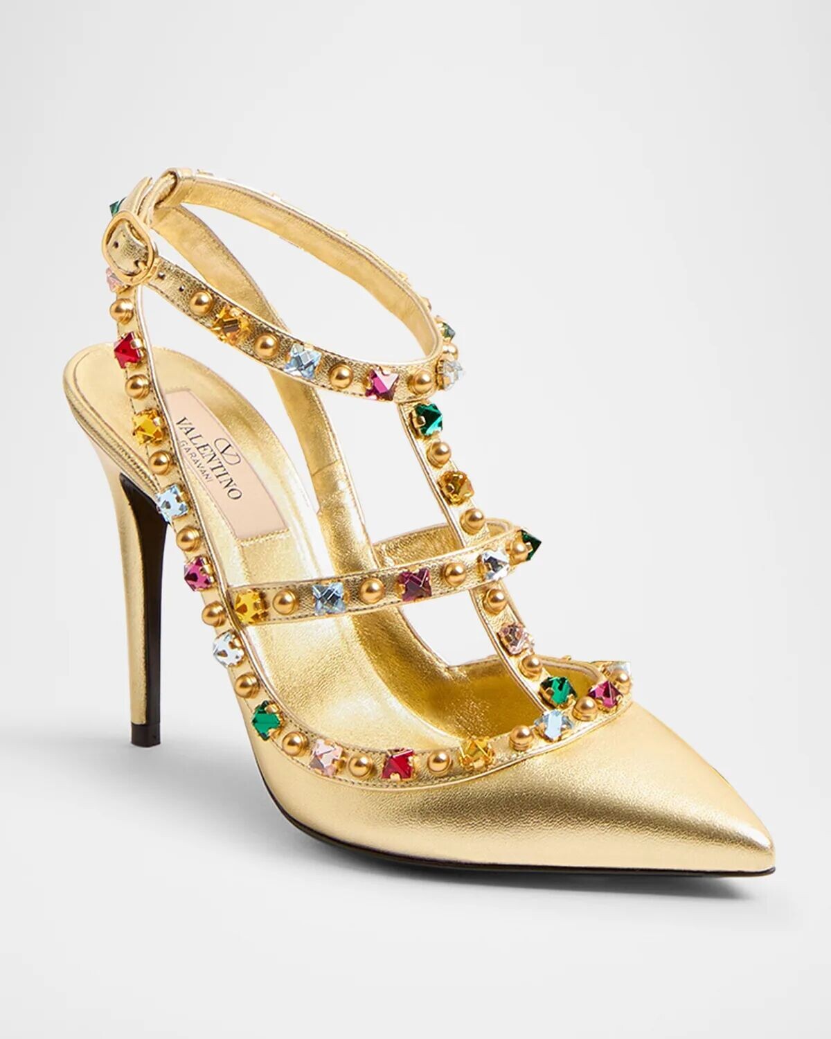 Разноцветные туфли Rockstud с ремешком на щиколотке Valentino Garavani, цвет Antique Brass Light/Multicolor — фото 2