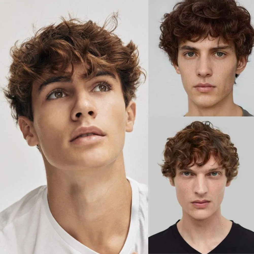 Коричневый кудрявый короткий мужской парик из синтетических волос Salaibs, Brown Curls
