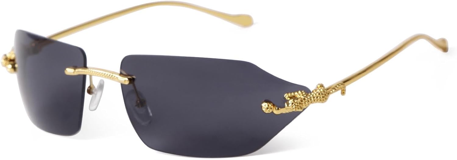 

Ретро-солнцезащитные очки с леопардовым принтом для женщин и мужчин, классические металлические, золотистые, многоугольные, без оправы, с градиентным переходом цвета, модные очки UV400 WNCKSQ, C1