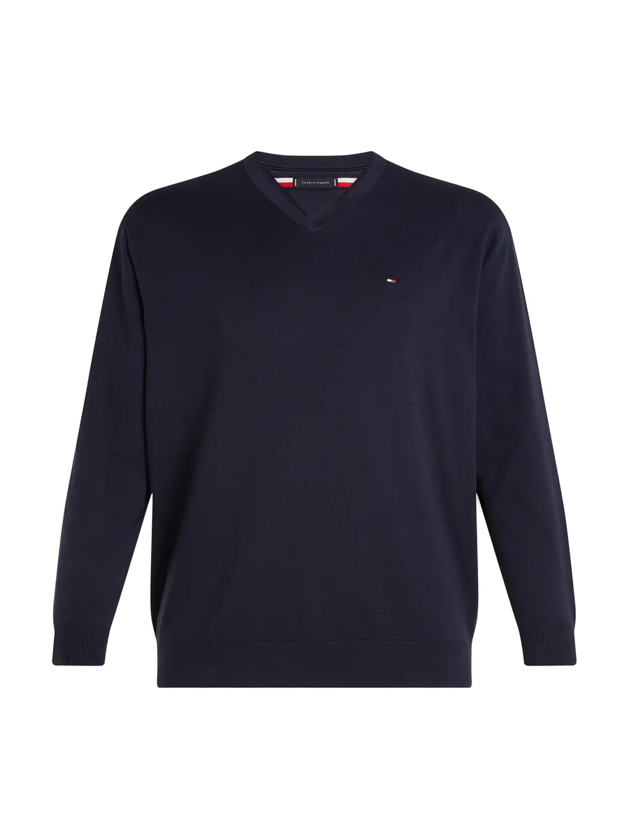

Свитер Tommy Hilfiger Big & Tall с V-образным вырезом "BT-WCC ESSENTIAL V NECK-B", большие размеры с вышивкой логотипа, цвет Desert Sky
