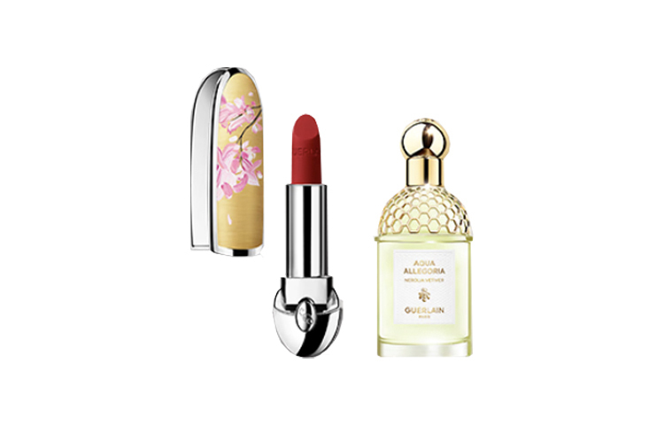 Парфюмерный набор Guerlain: туалетная вода Golden Green Fallen Cherry Shell + помада Rouge G 09 + духи Neroli Orchid — фото 2