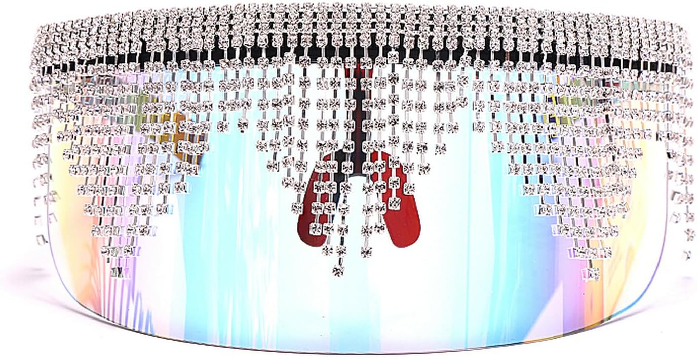 

Солнцезащитные очки с лавровым щитом и козырьком, украшенные стразами, большие солнцезащитные очки для мужчин и женщин, с бриллиантовой маской и защитой от УФ-излучения UV400 laureles, Black Rainbow