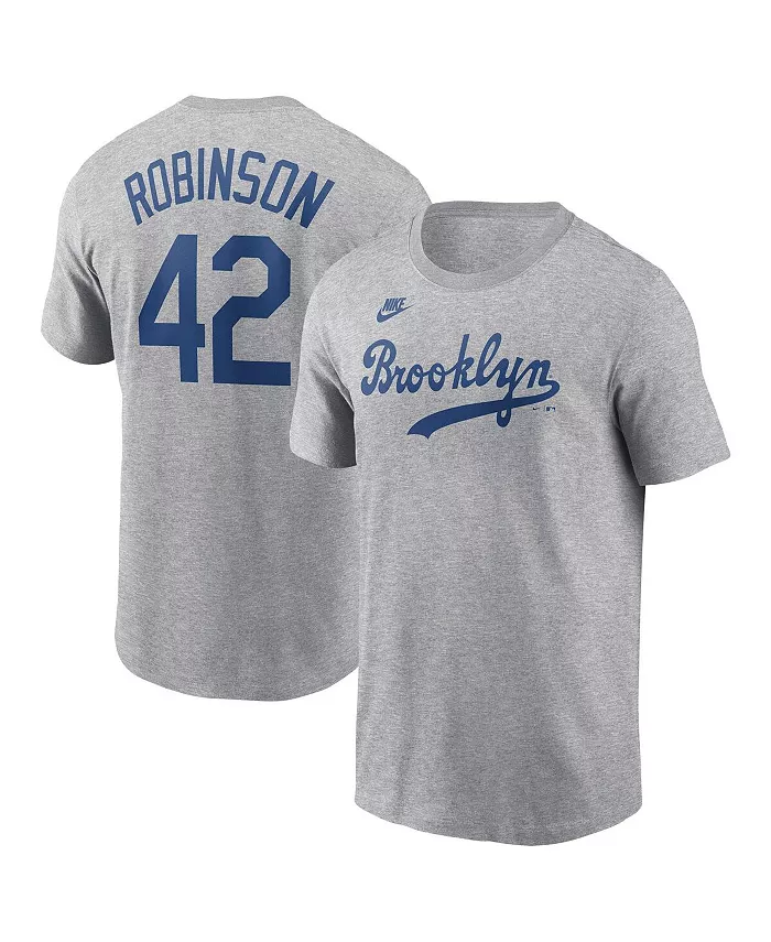 

Мужская футболка Jackie Robinson Heather Gray Brooklyn Dodgers из коллекции Cooperstown с принтом имени и номера Nike