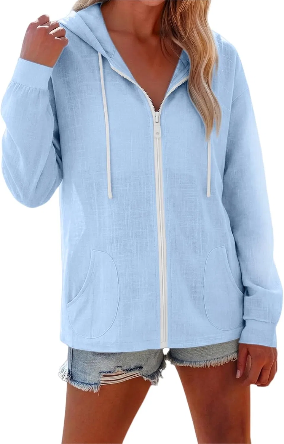 Женская худи с капюшоном Cotton Linen, Sky Blue