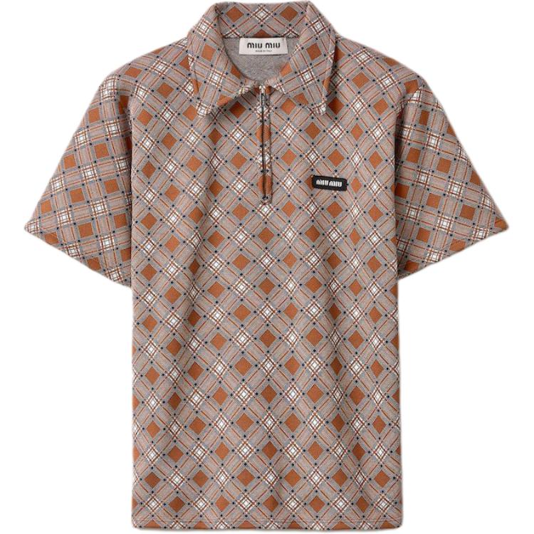 

Шелковая поло с клеткой tabacco MIU MIU, коричневый