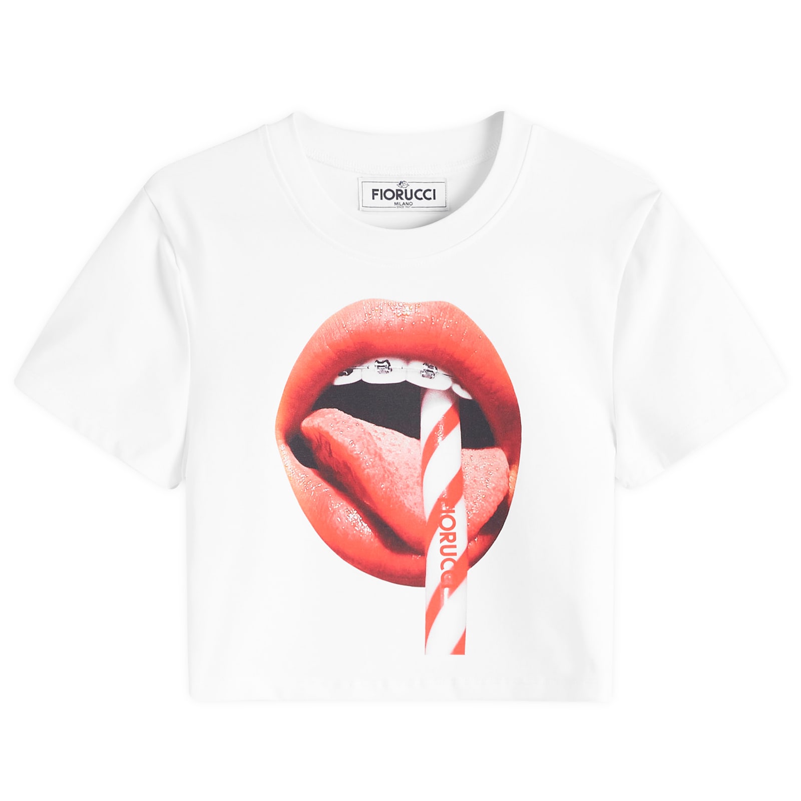 

Футболка Fiorucci Mouth Print Cropped T-Shirt, белый