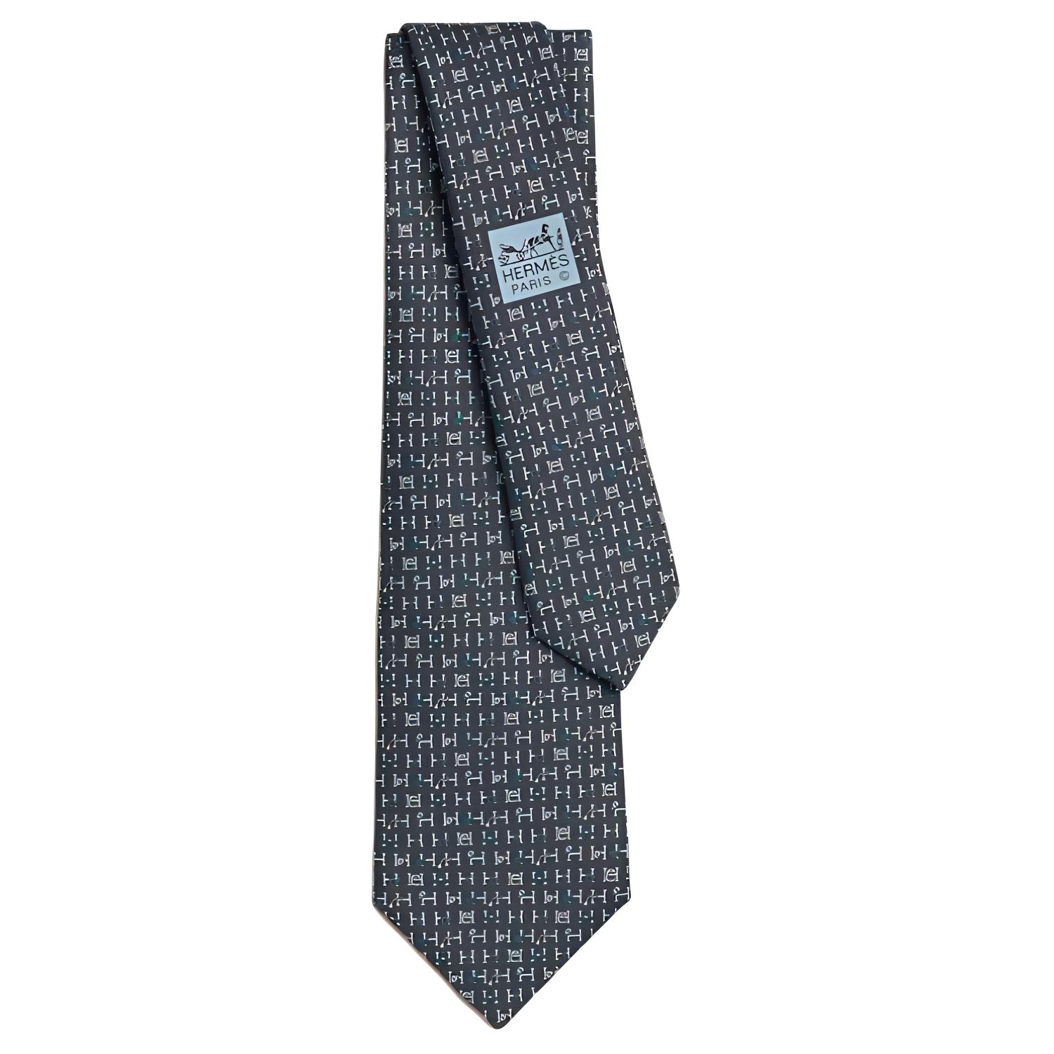 

HERMES Мужской галстук из шелка тутового шелкопряда серо-голубой, Gray Blue
