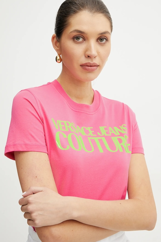 

Хлопковая футболка Versace Jeans Couture, розовый