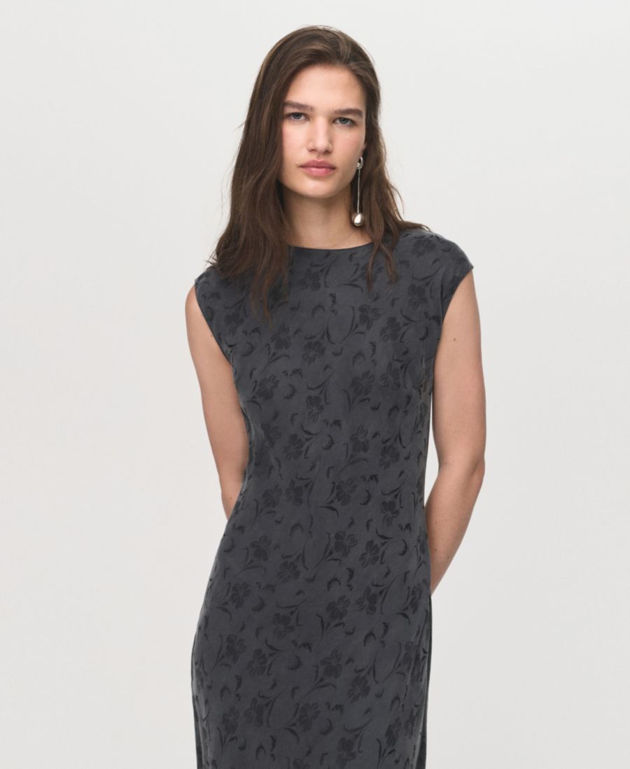 

Женское атласное платье с цветочным жаккардовым узором MANGO, Charcoal