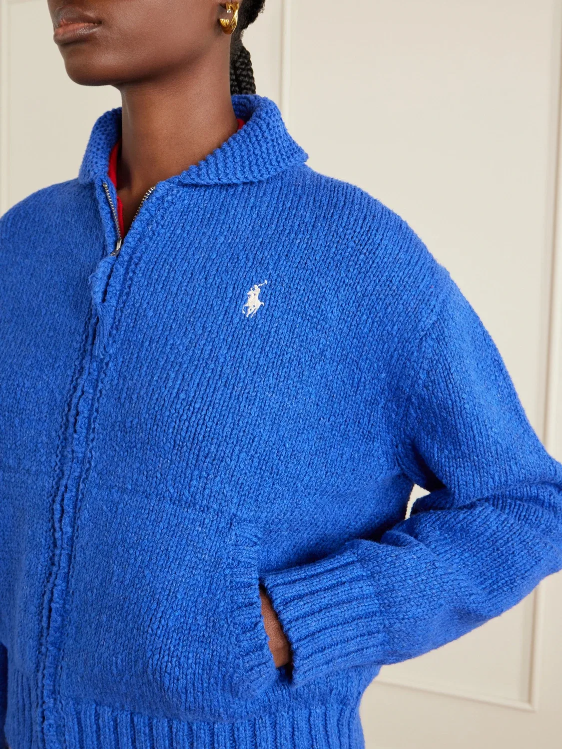 Вязаный хлопковый кардиган на молнии POLO RALPH LAUREN, синий — фото 4