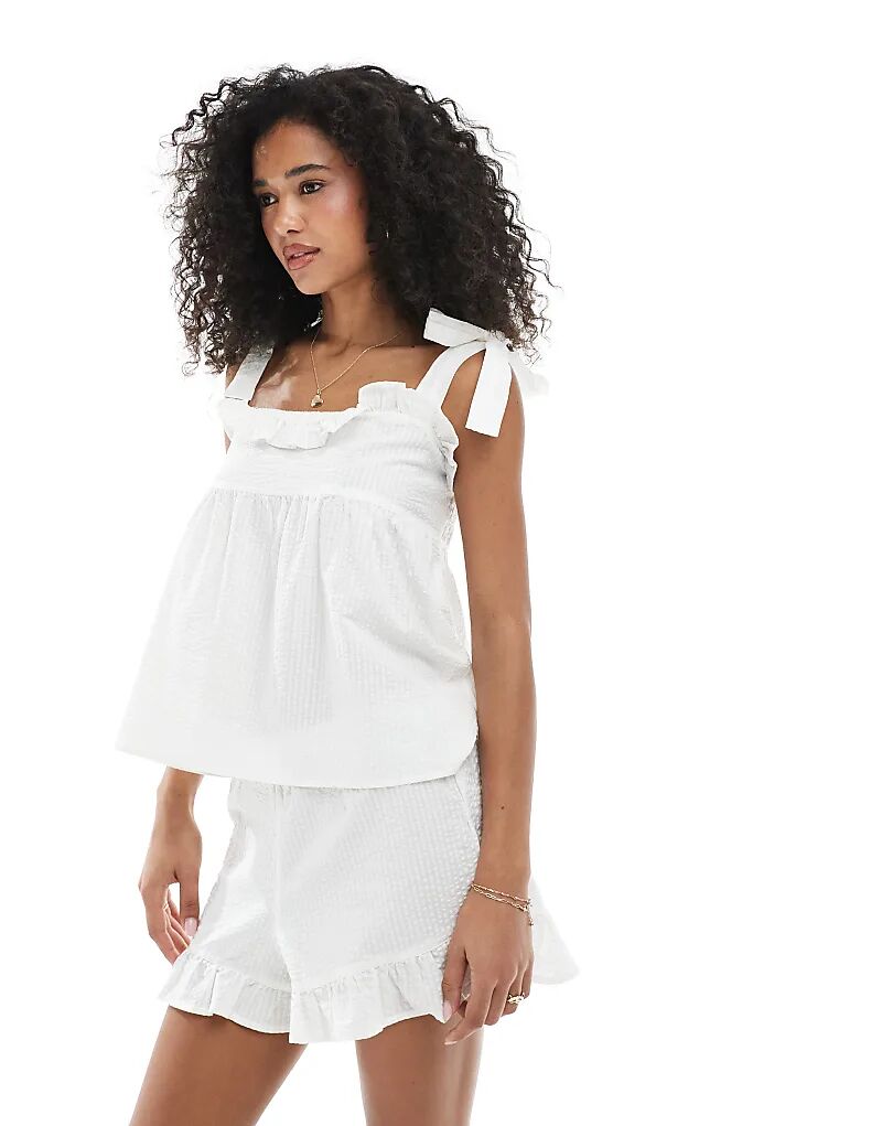 

Пижамный топ Luna cami crinkle с завязками, белый цвет